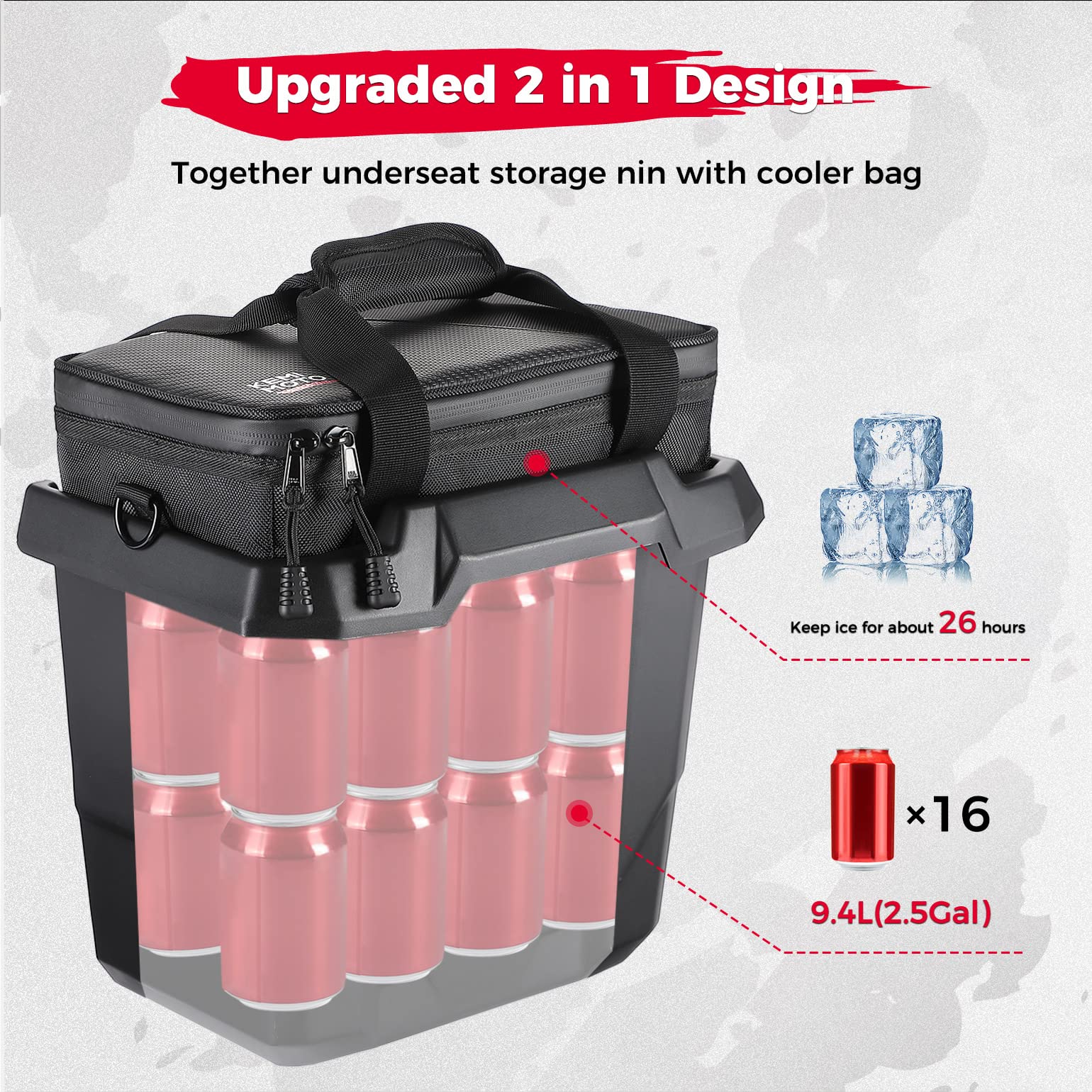 Photo of Underseat Storage Bin with Insulated Ice Cooler Bag for Can-Am Defender by Kemimoto - Premium for UTVs / Side by Sides