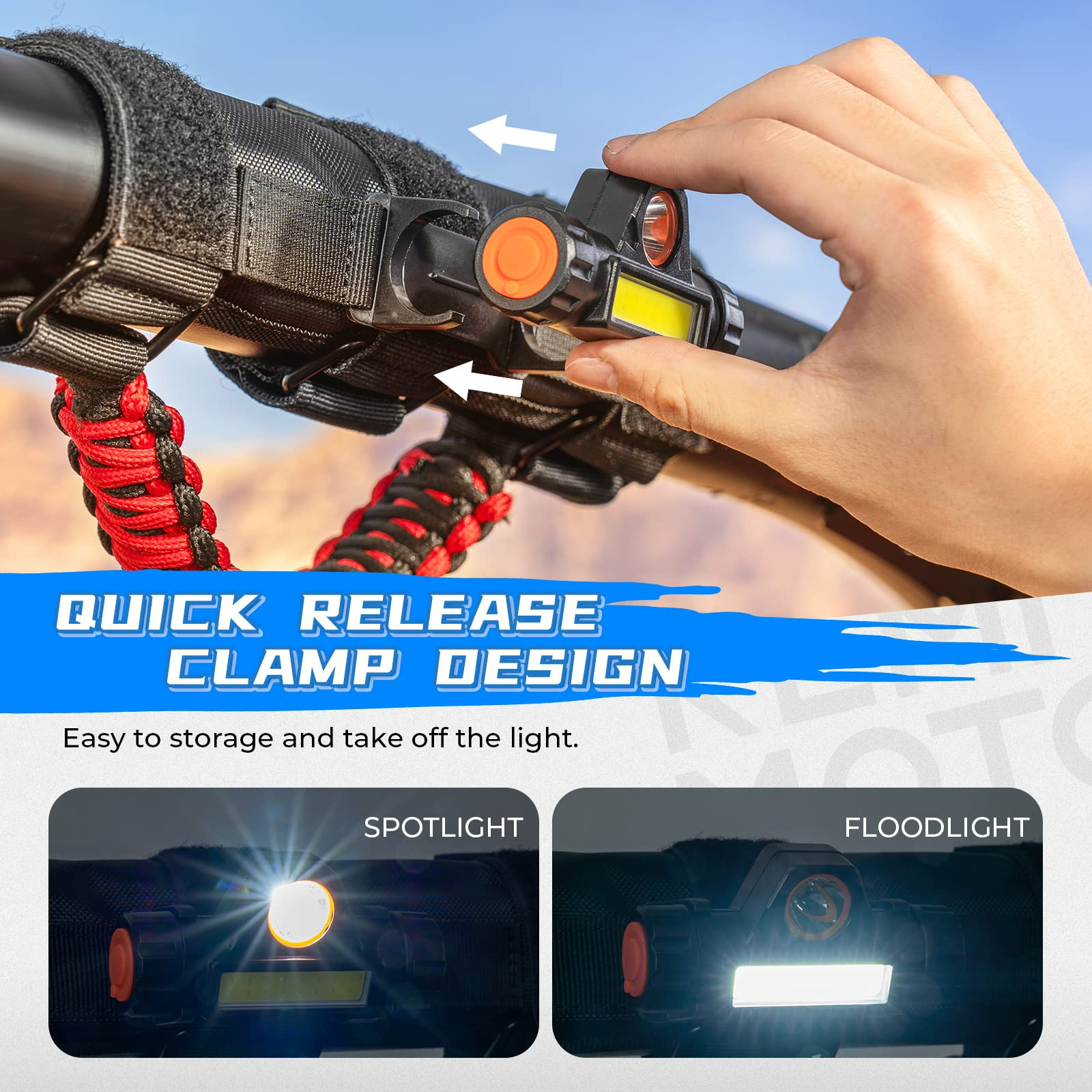 Photo of Roll Bar Grab Handle with Dome Light For Maverick X3, RZR, Kawasaki by Kemimoto - Premium for UTVs / Side by Sides