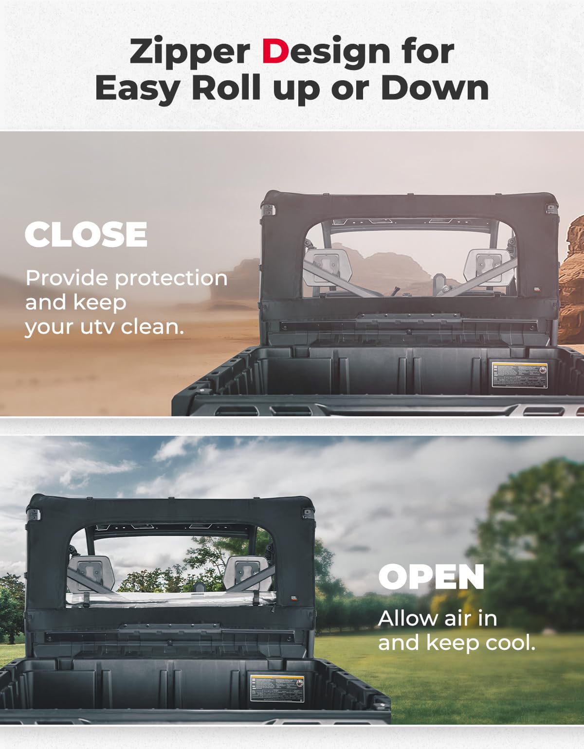Photo of Soft Rear Windshield with Zipper for Can-Am Defender HD10|9|8|7|5 by Kemimoto - Premium for UTVs / Side by Sides