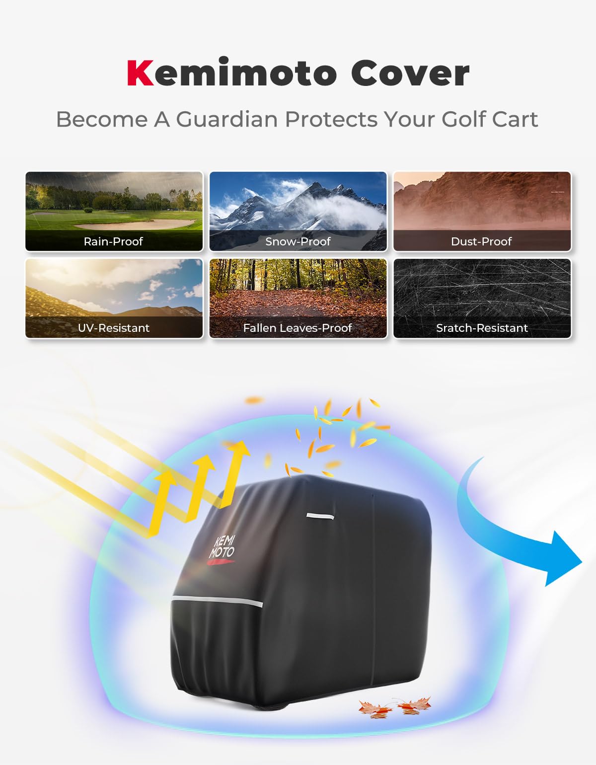 Photo of Heavy-Duty Golf Cart Cover for EZGO Club Car Models by Kemimoto - Premium for UTVs / Side by Sides