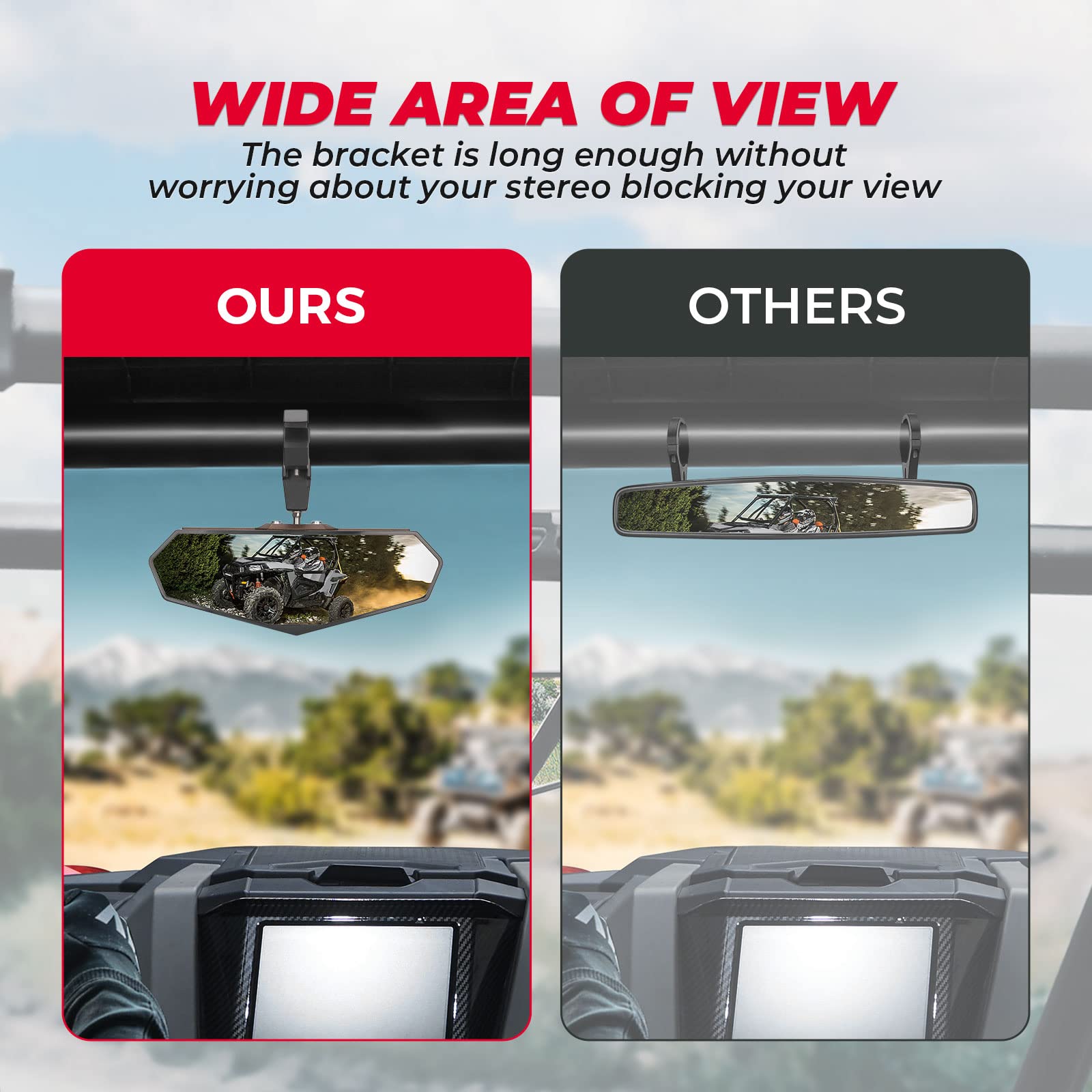 Photo of UTV Rear View Mirror for 1.6"-2" Roll Bar Cages by Kemimoto - Premium for UTVs / Side by Sides