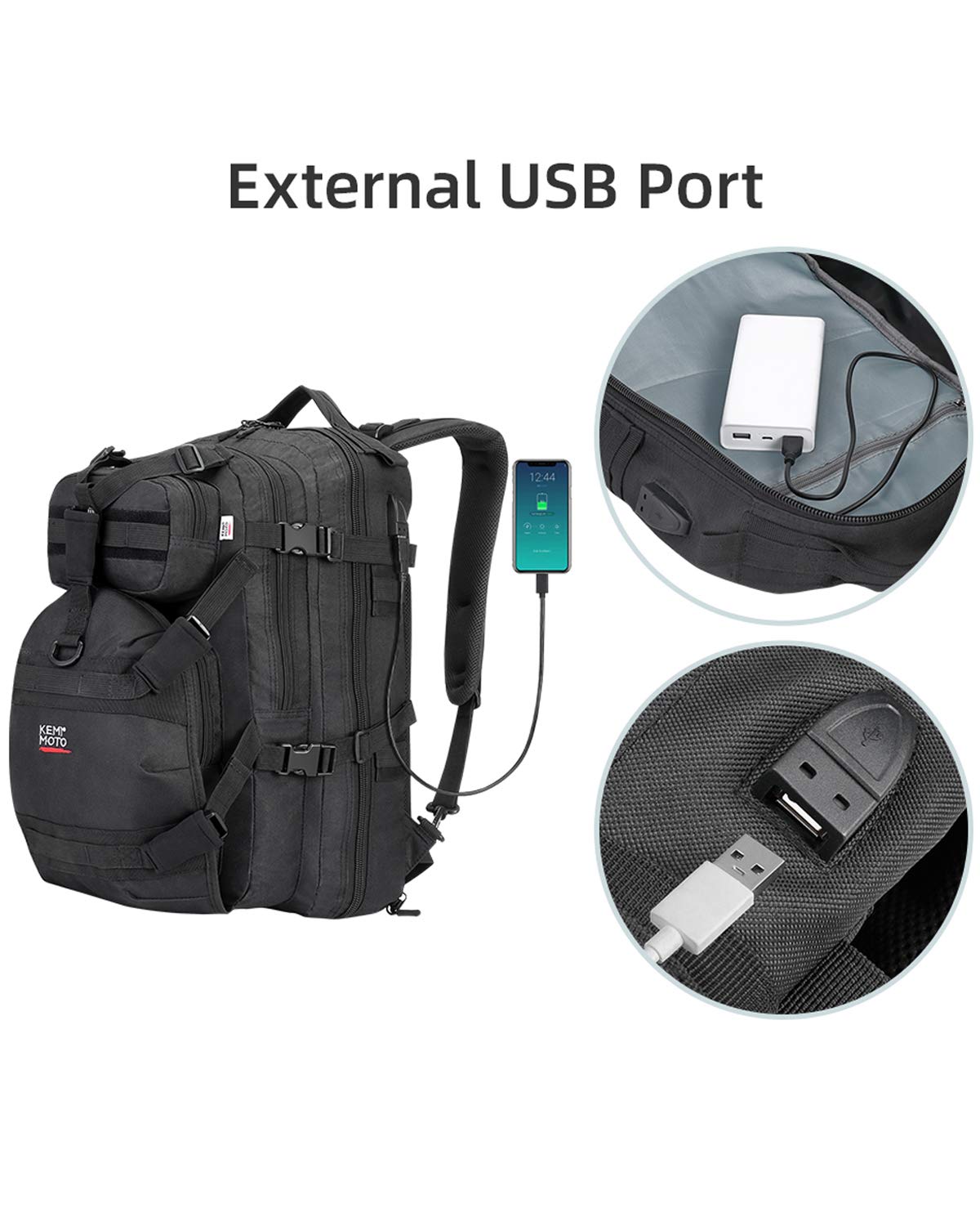 Photo of Motorcycle 37L Helmet Backpack with USB-charge Port by Kemimoto - Premium for UTVs / Side by Sides