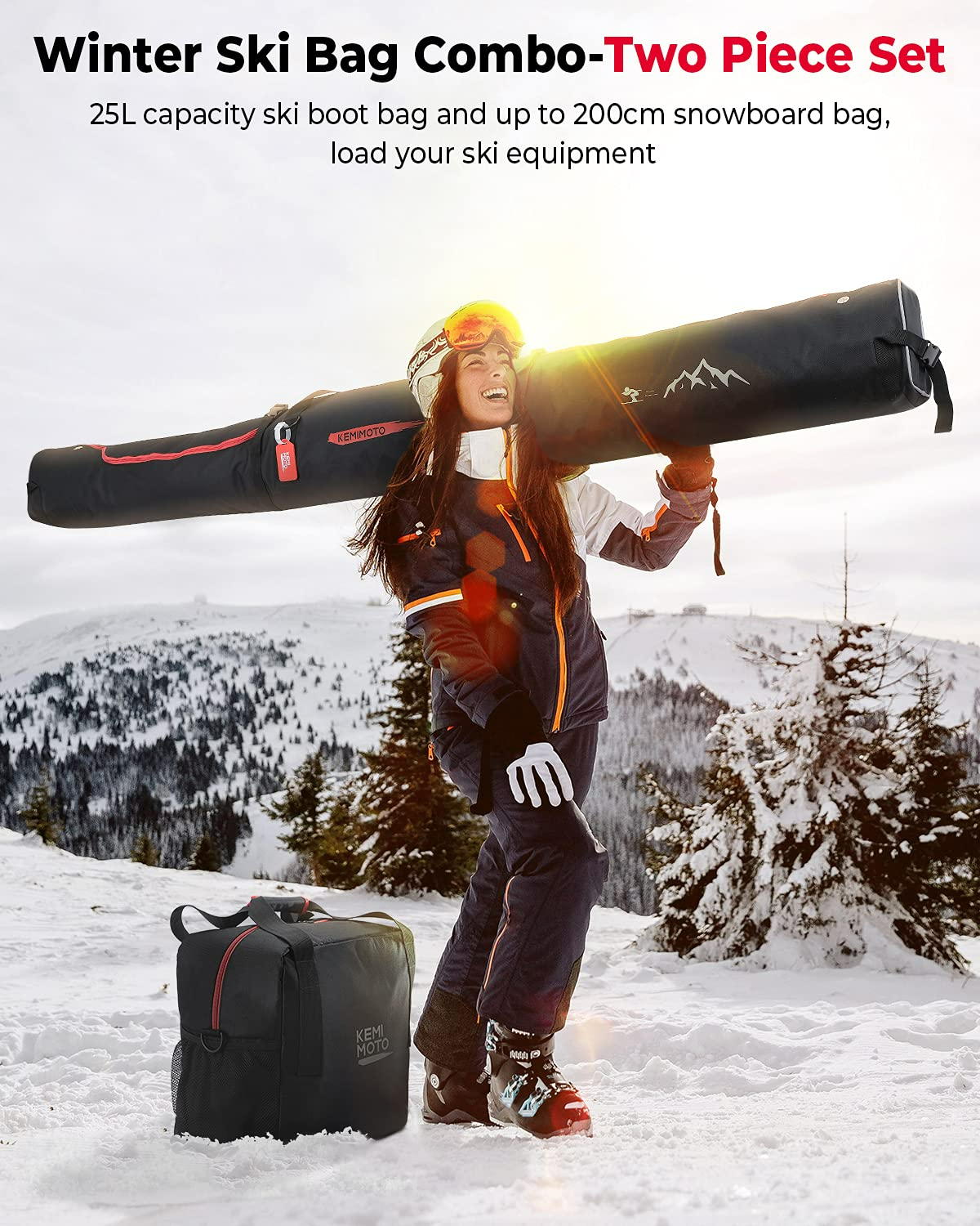 Photo of Ski Bag & Boot Bag Combo Fit Skis Up to 78.74 inches ( Red ) by Kemimoto - Premium for UTVs / Side by Sides