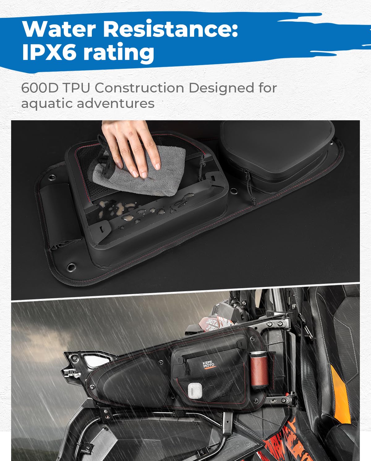 Photo of TPU New Fabric IPX6 Door Bags for Polaris RZR XP 1000 Trail S 900 2014-2023 by Kemimoto - Premium for UTVs / Side by Sides
