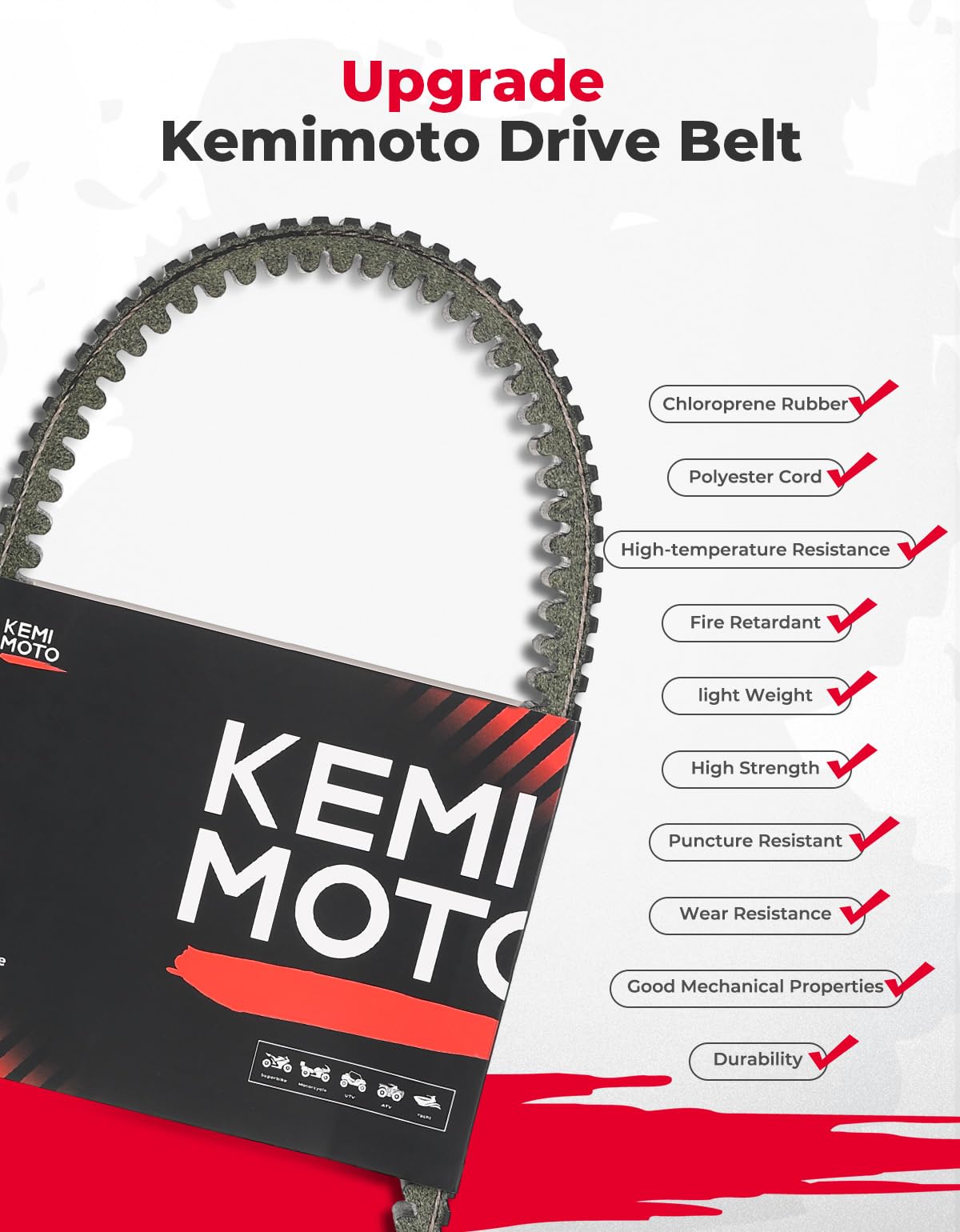 Photo of UTV Heavy Drive Belt for Polaris Ranger 500 800/ RZR 800 by Kemimoto - Premium for UTVs / Side by Sides