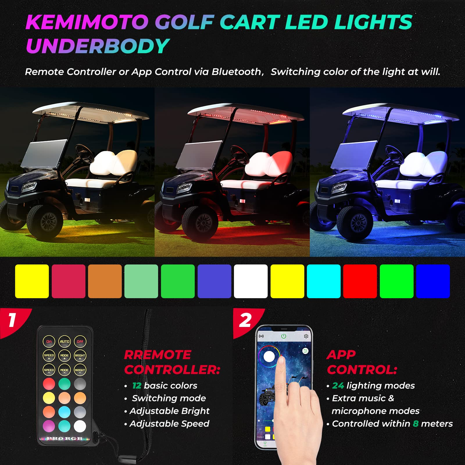 Photo of Golf Cart Million Colors Underglow LED Light Kit 12V 12PCS by Kemimoto - Premium for UTVs / Side by Sides