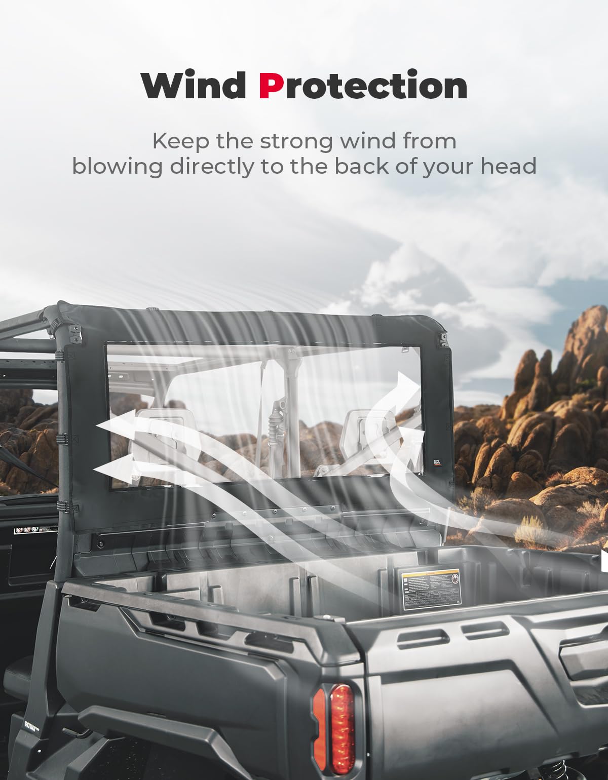 Photo of Fabric Soft Rear Windshield for Can-Am Defender HD10|9|8|7|5 by Kemimoto - Premium for UTVs / Side by Sides