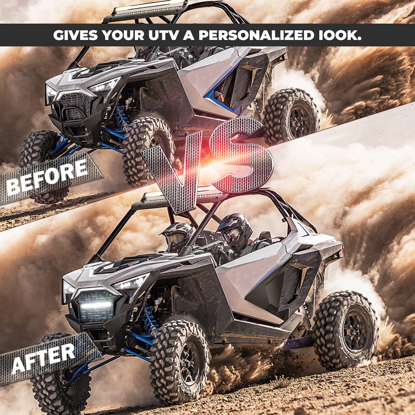 Photo of Kemimoto Front Mesh Grill with LED Light Bar for Polaris RZR PRO XP/TURBO R by Kemimoto - Premium for UTVs / Side by Sides