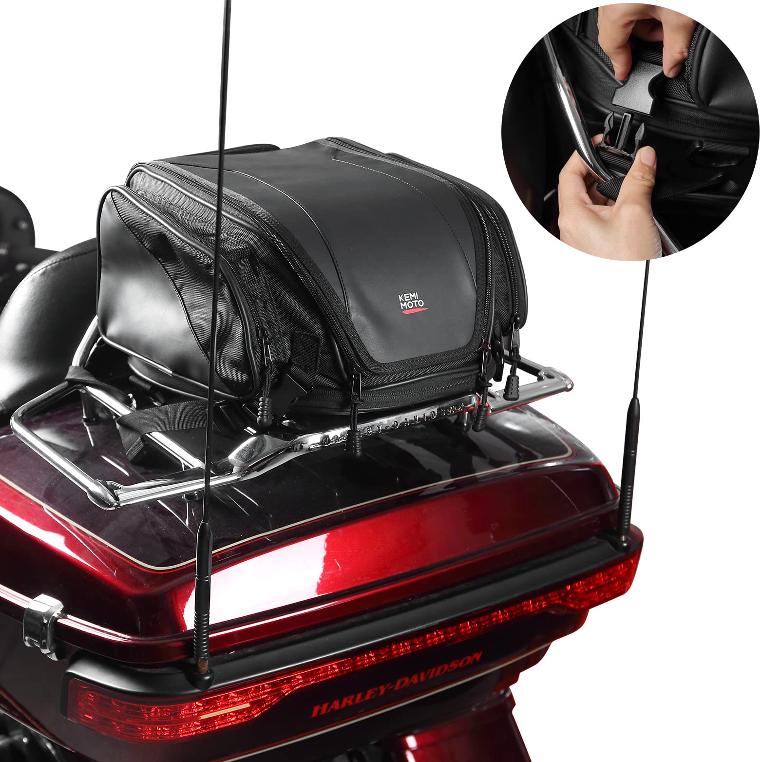 Photo of Motorcycle Tail Bag Expandable Sissy bar Bag 22L for Sportster Softail Dyna Touring by Kemimoto - Premium for UTVs / Side by Sides