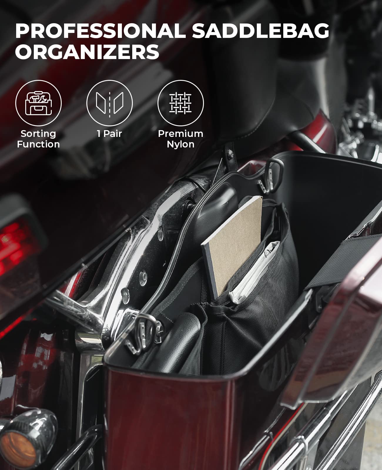 Photo of Saddle Bag Organizers for 2014-2024 Street Glide Road King Road Glide Electra Glide by Kemimoto - Premium for UTVs / Side by Sides