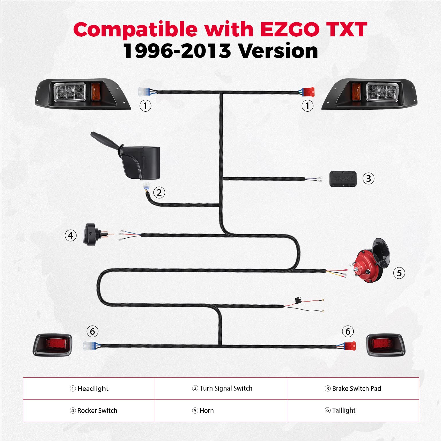 Photo of Golf Cart LED Full Light Kit with Turn Signal Switch for EZGO TXT 1996-2013 by Kemimoto - Premium for UTVs / Side by Sides
