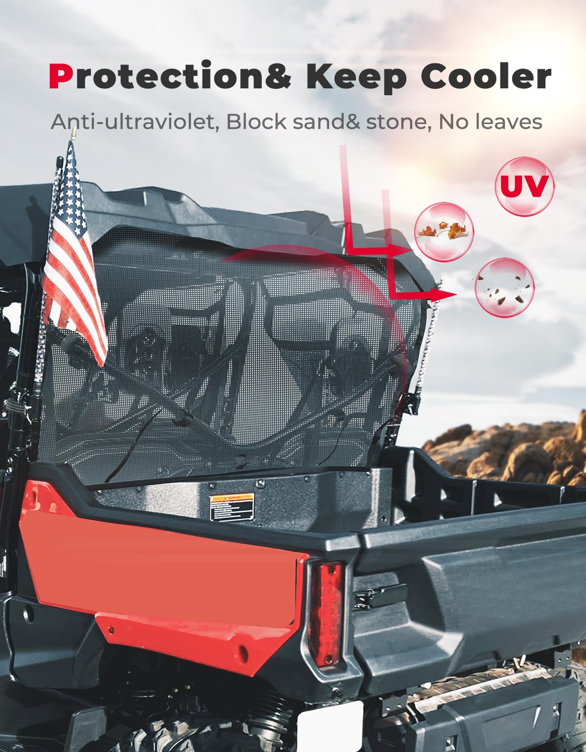 Photo of UTV Soft Rear Window Net For Pioneer 1000-6 by Kemimoto - Premium for UTVs / Side by Sides