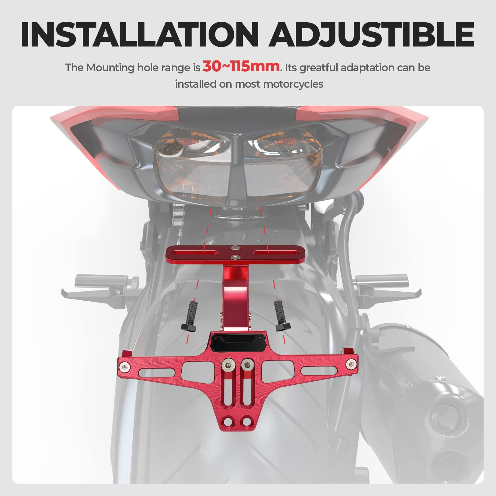 Photo of Motorcycle License Plate Bracket Fender Eliminator Kit by Kemimoto - Premium for UTVs / Side by Sides