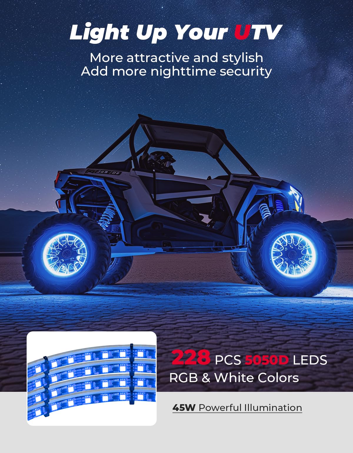 Photo of UTV Wheel Ring Lights Kit w/RGB Chasing Color for Polaris RZR PRO XP/4 2020-2024 by Kemimoto - Premium for UTVs / Side by Sides