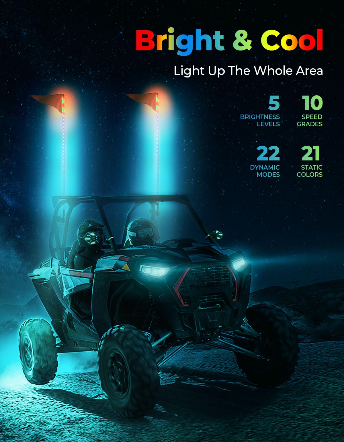Photo of Whip Light & Flag mount & 5 Pin ATV Rocker Switch & Backup Lights by Kemimoto - Premium for UTVs / Side by Sides