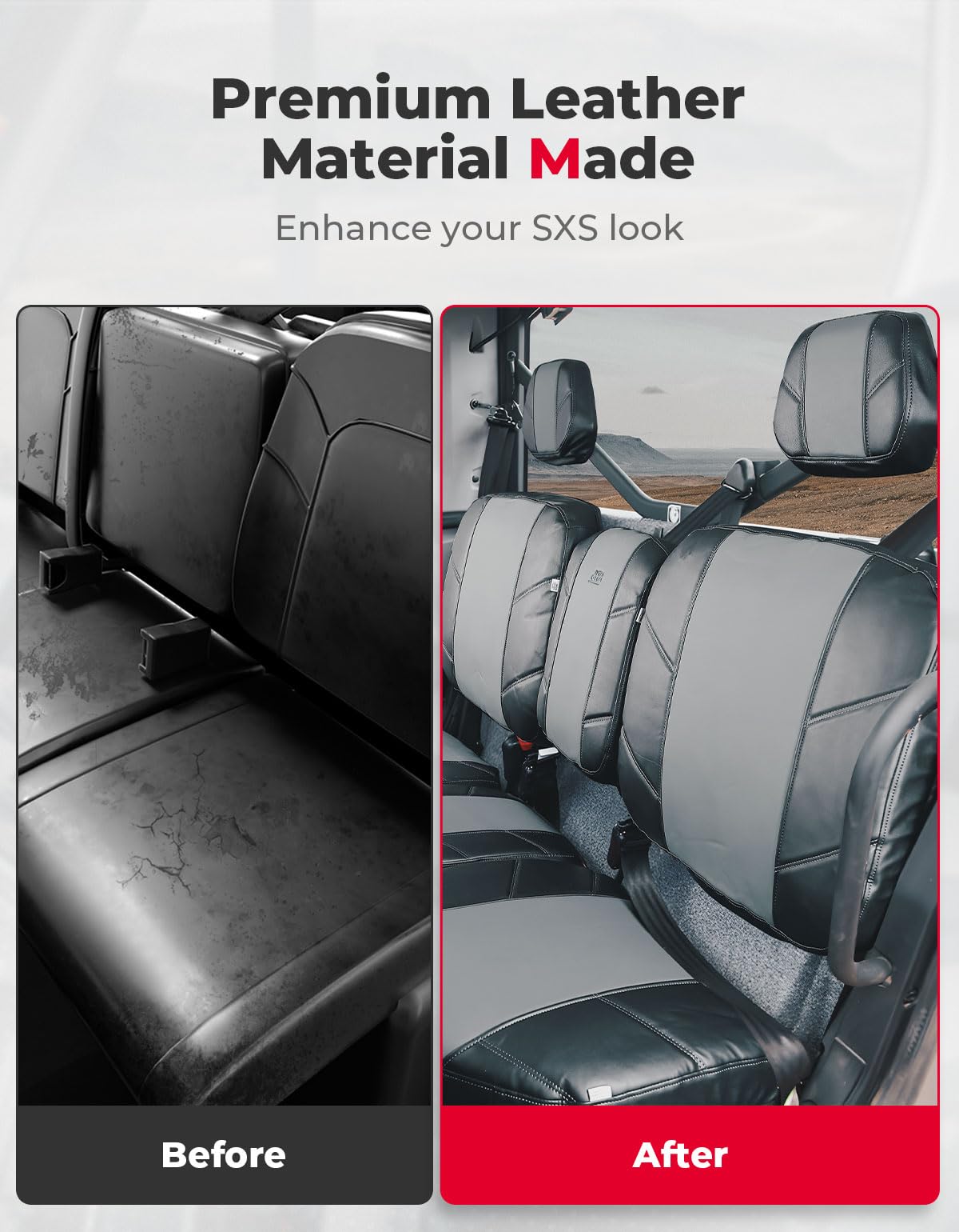 Photo of Split Bench Seat Covers Leather for Can Am Defender HD10|9|8|7 by Kemimoto - Premium for UTVs / Side by Sides
