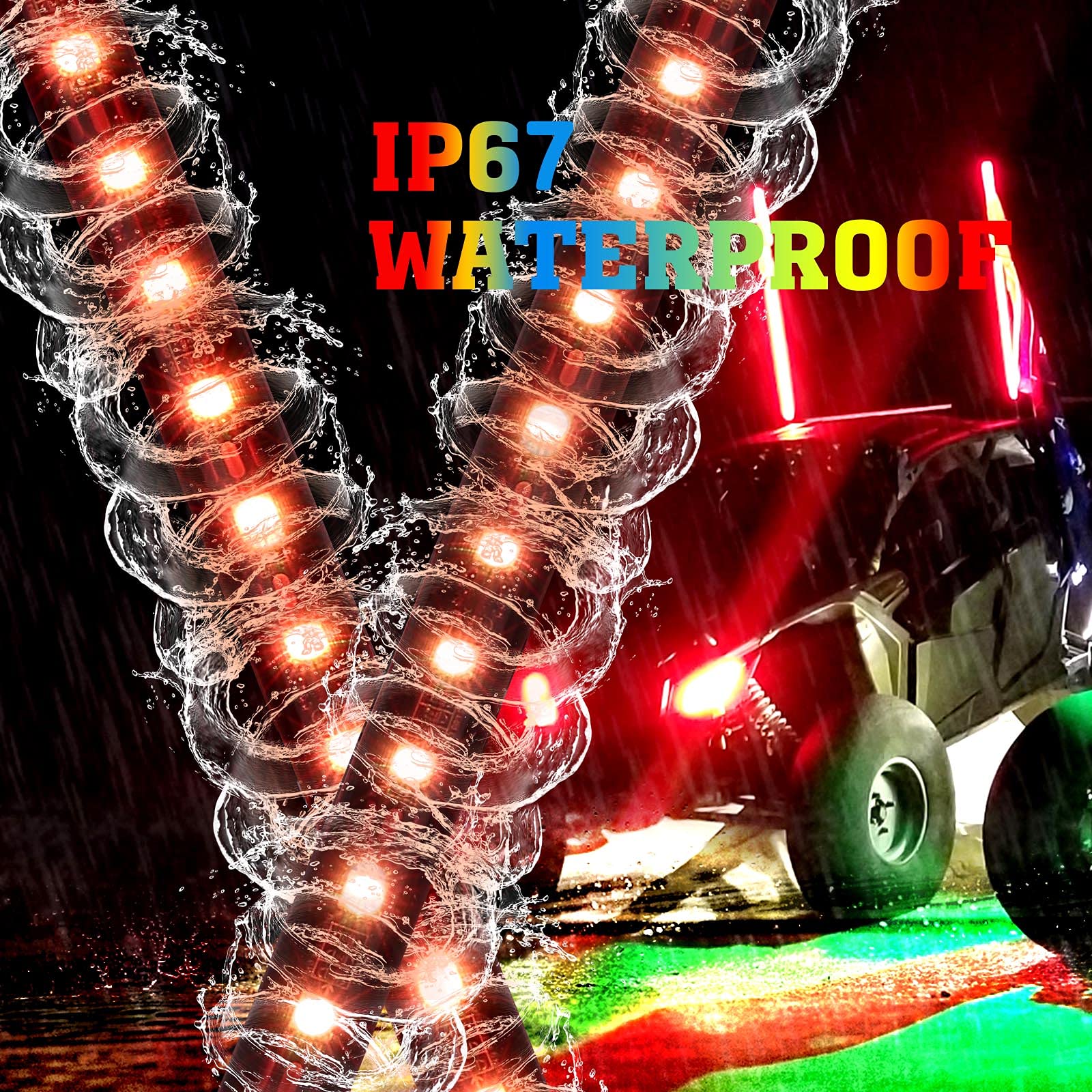 Photo of 2pcs 4FT Black Limited LED Whip Light with RF Remote Control by Kemimoto - Premium for UTVs / Side by Sides
