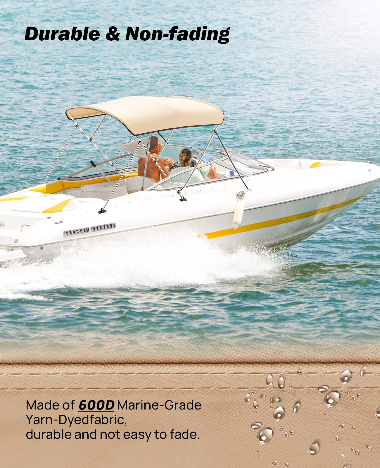 Photo of 3 Bow Bimini Top for Boat by Kemimoto - Premium for UTVs / Side by Sides
