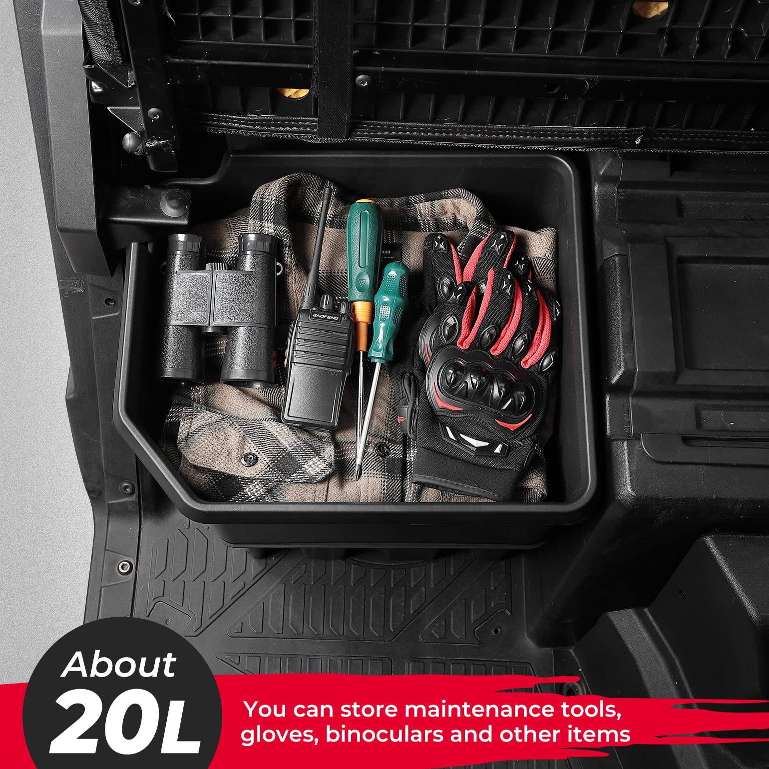 Photo of Under Seat Storage Box for Polaris Ranger XP 1000 / Crew (2018-2024) by Kemimoto - Premium for UTVs / Side by Sides
