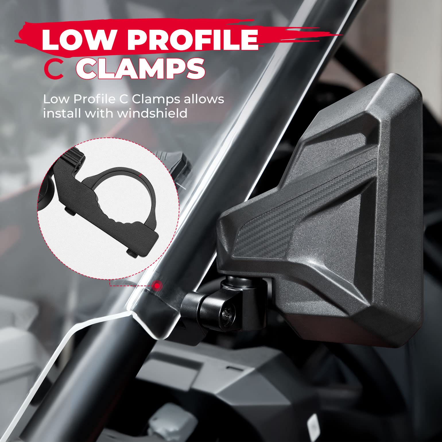 Photo of UTV Side Mirrors Fit with Windshield for 1.6"-2" Roll Bar by Kemimoto - Premium for UTVs / Side by Sides
