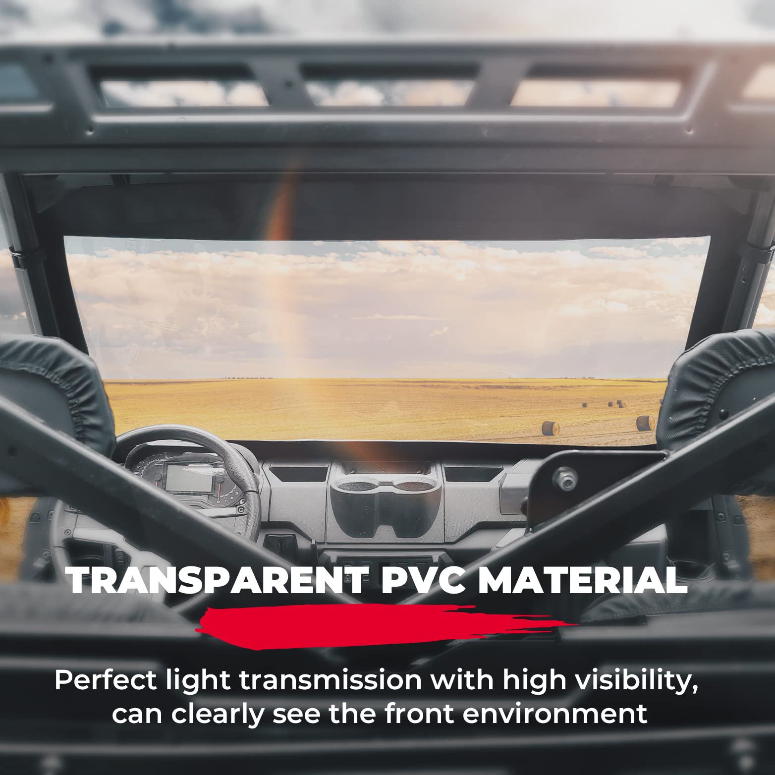 Photo of Soft Front Windshield, PVC Waterproof Panel for Ranger XP 1000 / Crew 2017-2024 by Kemimoto - Premium for UTVs / Side by Sides