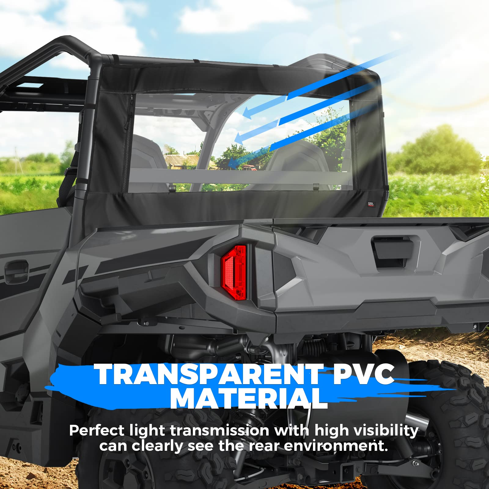 Photo of PVC Soft Rear Windshield for Polaris General 1000 /XP 1000 by Kemimoto - Premium for UTVs / Side by Sides
