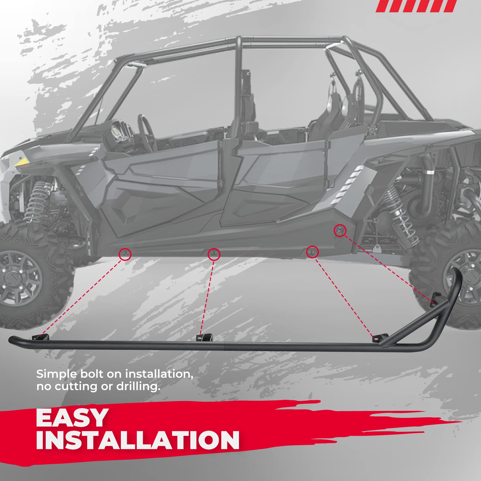 Photo of Steel Nerf Bars Fit Polaris RZR XP 4 1000 / 4 Turbo 2014-2023 by Kemimoto - Premium for UTVs / Side by Sides
