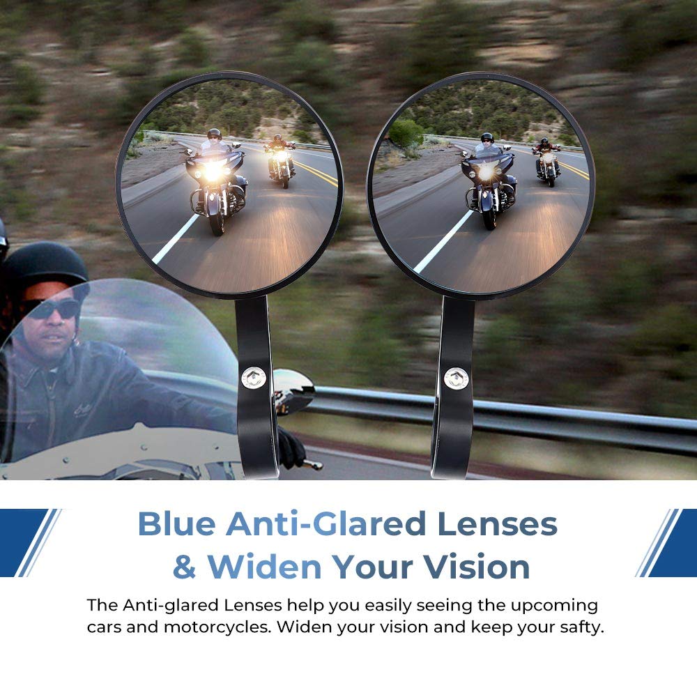 Photo of Motorcycle Handlebar End Mirrors for 7/8" Handle Round by Kemimoto - Premium for UTVs / Side by Sides