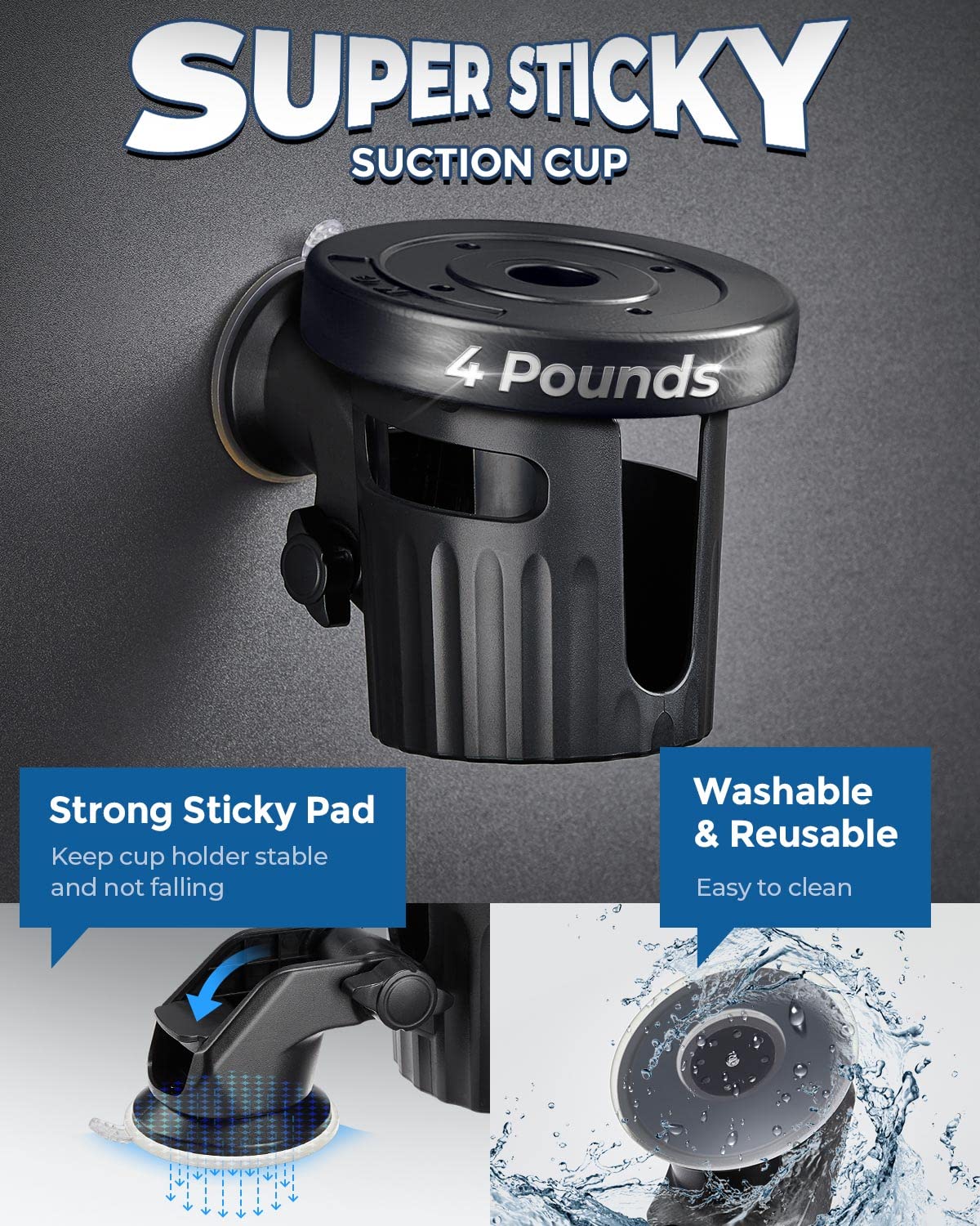 Photo of Suction Cup Holder with Tongue Depressor 90-Degree Adjustable by Kemimoto - Premium for UTVs / Side by Sides
