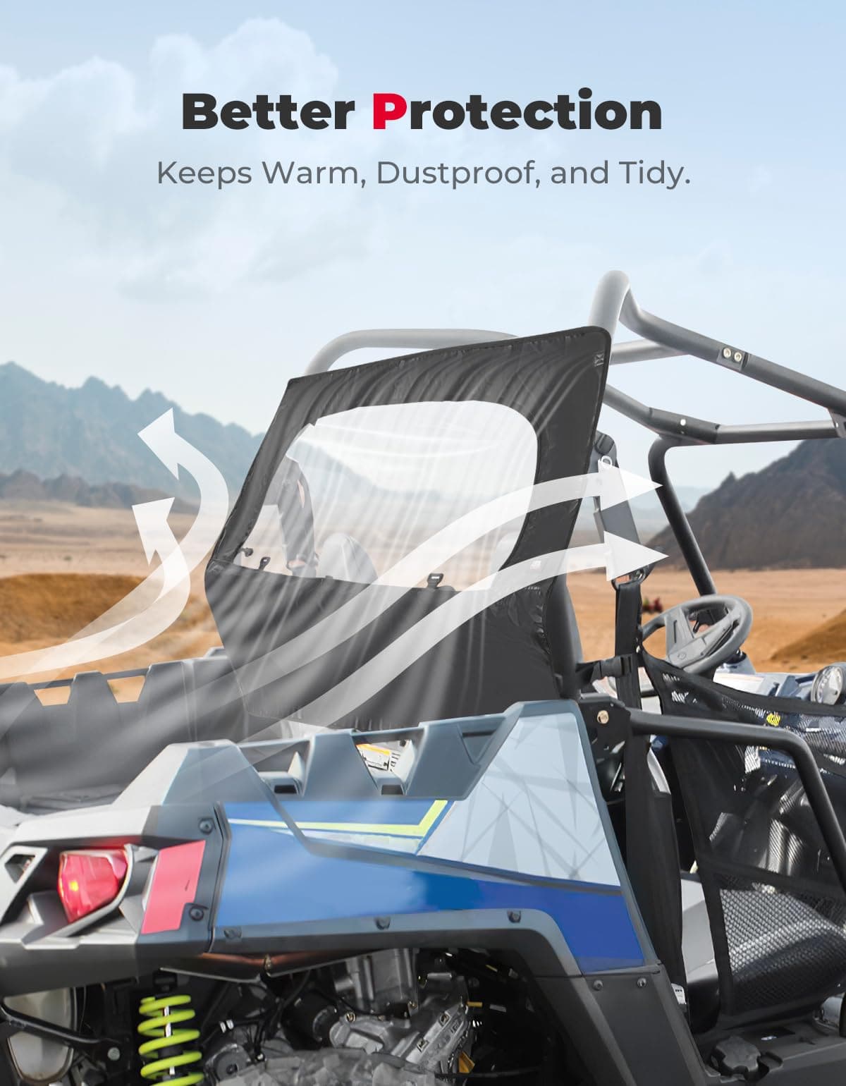 Photo of UTV Rear Windshield with Zipper for Polaris RZR 570, RZR Trail 570, 800, S 800, 900 by Kemimoto - Premium for UTVs / Side by Sides