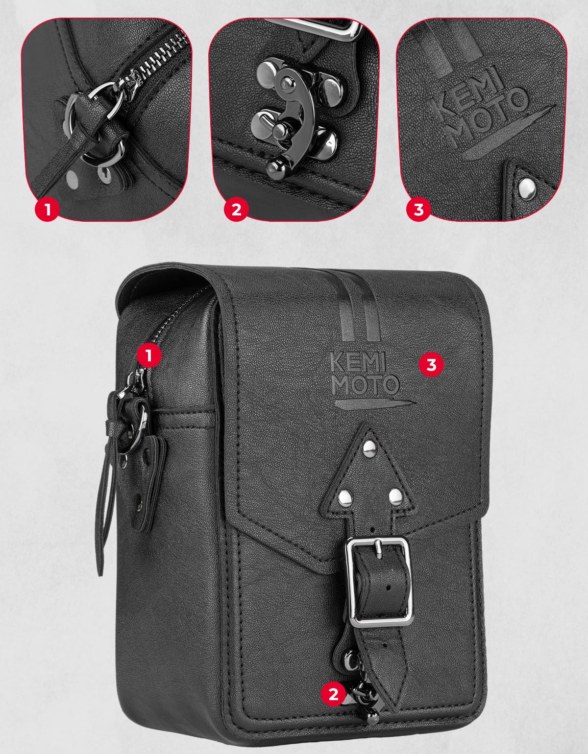 Photo of Handlebar T-Bar Bag for Cruiser Softail Dyna Sportsters by Kemimoto - Premium for UTVs / Side by Sides