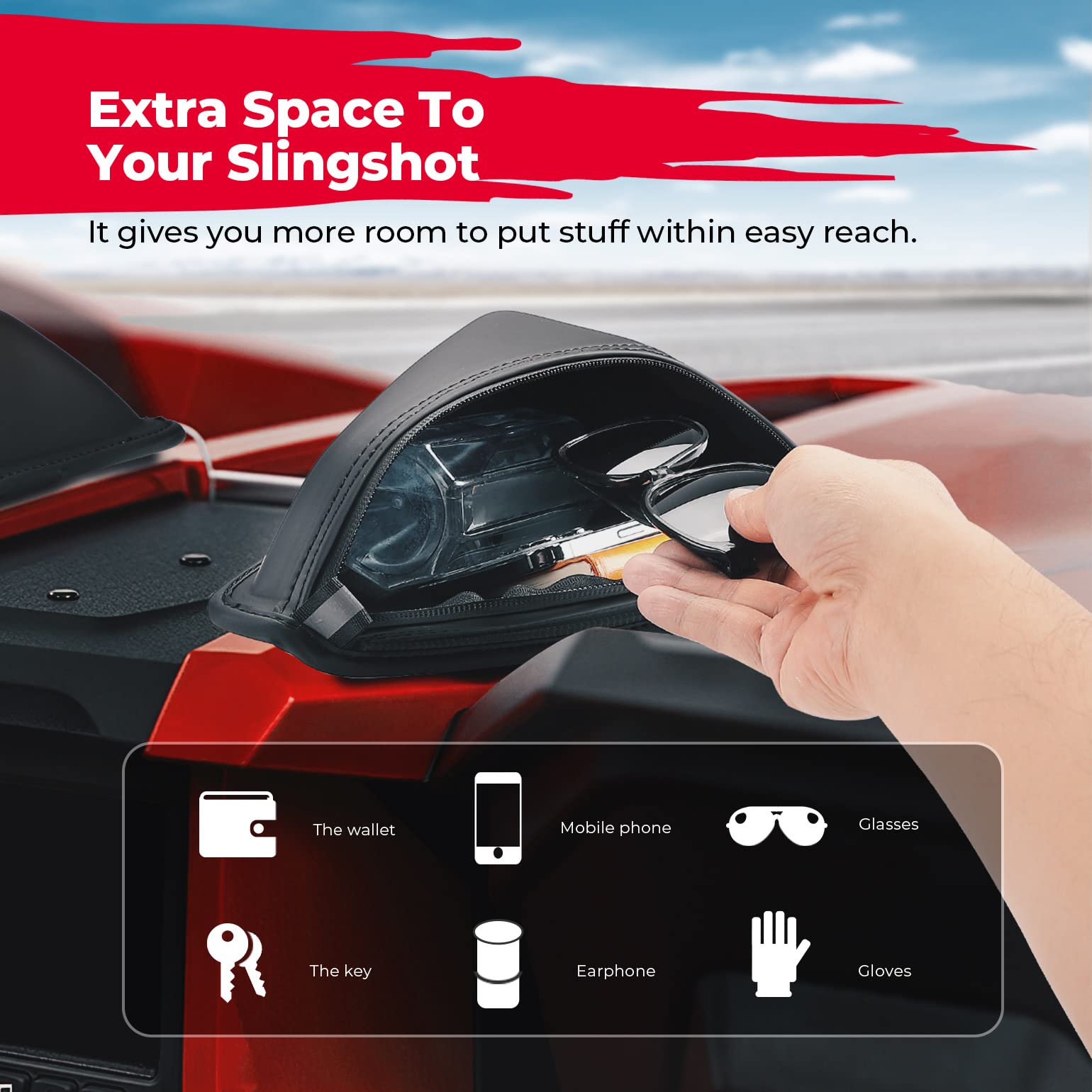 Photo of Dashboard Storage Bags for Polaris Slingshot SL/S/LE/SLR/GT by Kemimoto - Premium for UTVs / Side by Sides