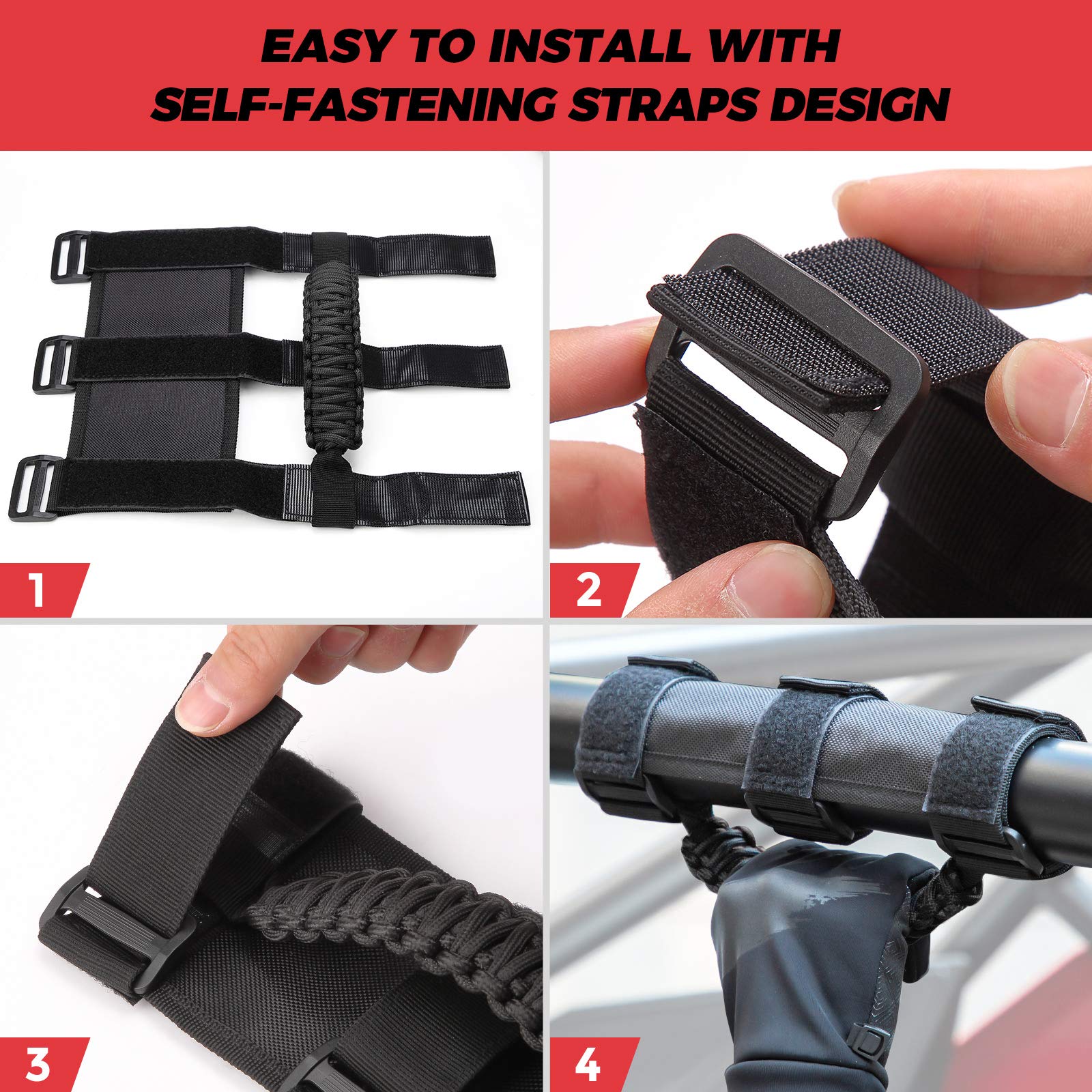 Photo of UTV Universal Heavy Duty Grips, Grab Handle Fit 1.5-2” Roll Bar by Kemimoto - Premium for UTVs / Side by Sides