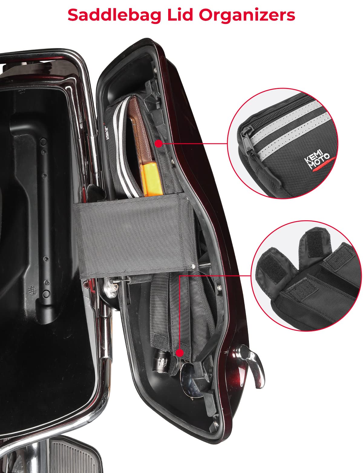 Photo of Saddlebag Lid Organizers 2 Pack for Touring Street Glide Road King by Kemimoto - Premium for UTVs / Side by Sides