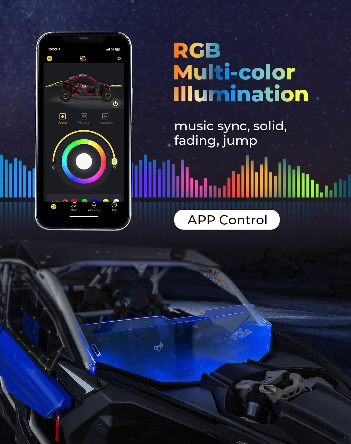 Photo of 60'' UTV Windshield RGB Light Strips for Maverick X3 / Defender / ZForce / UForce by Kemimoto - Premium for UTVs / Side by Sides