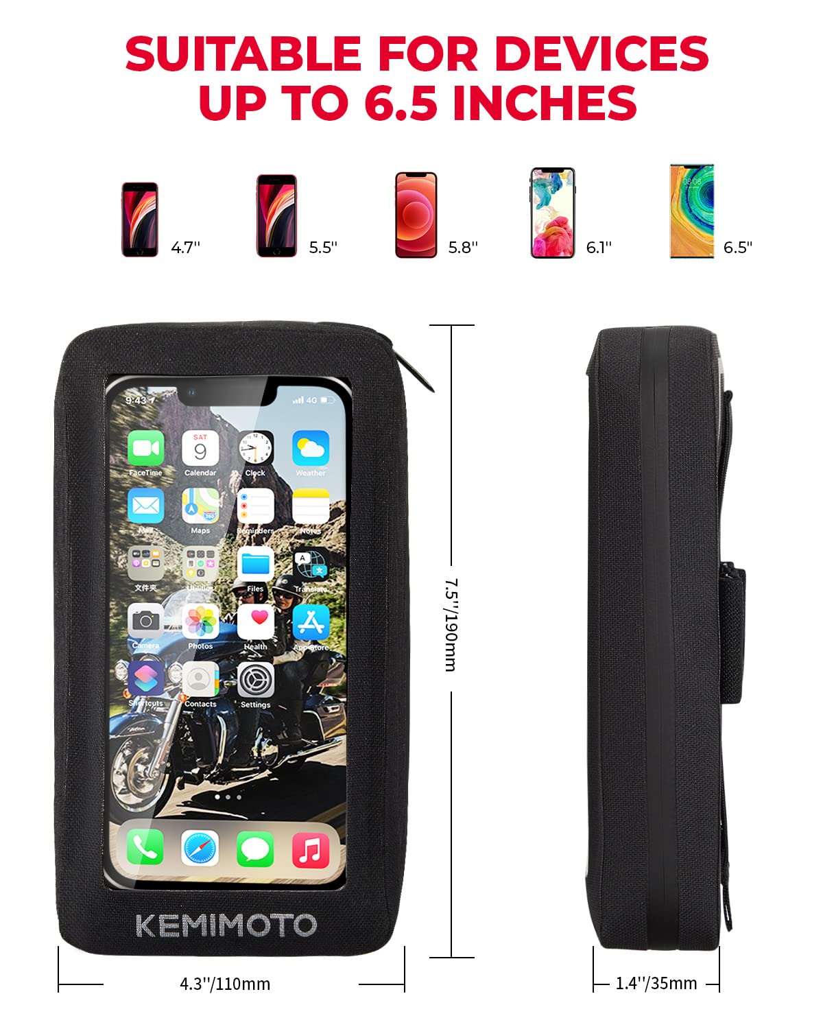 Photo of Motorcycle Waterproof Tank Bag for Cell Phone up to 6.5 Inch by Kemimoto - Premium for UTVs / Side by Sides