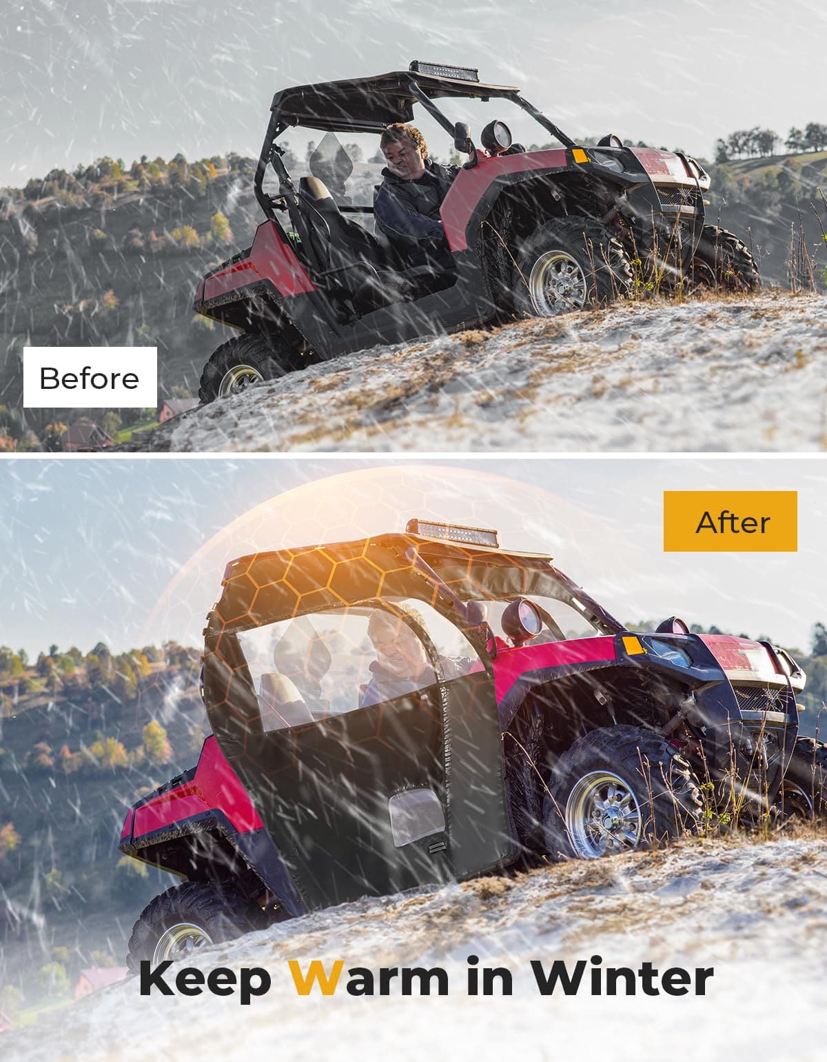 Photo of UTV Soft Cab Enclosure for RZR 570/Trail 570/800/S 800/900 by Kemimoto - Premium for UTVs / Side by Sides