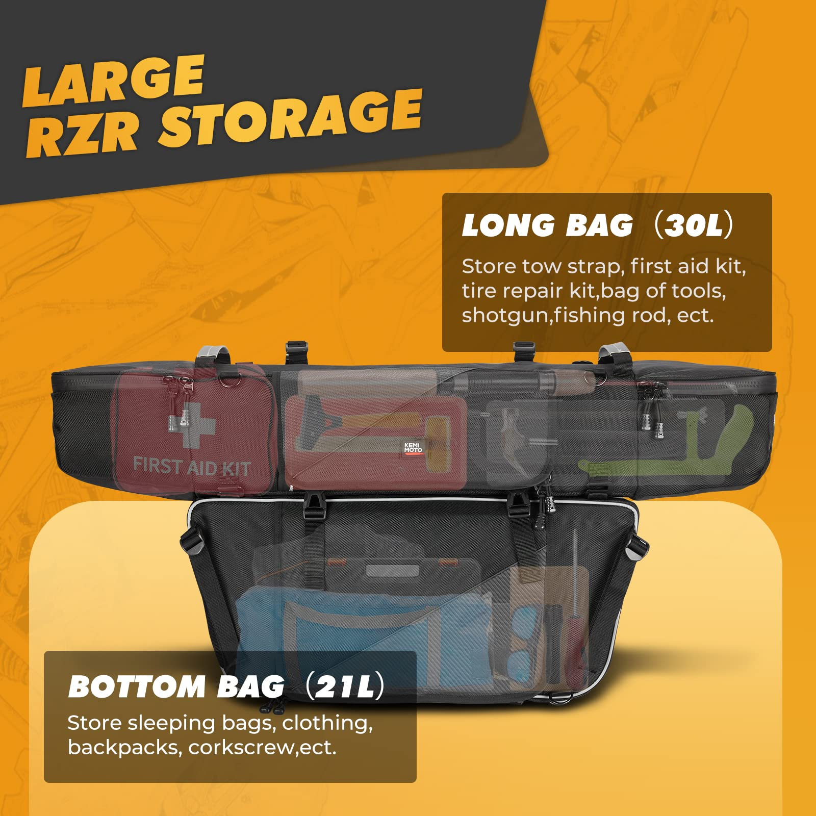 Photo of Upgraded 1680D Rear Cargo Bag for Polaris RZR XP 1000 2014-2023 by Kemimoto - Premium for UTVs / Side by Sides