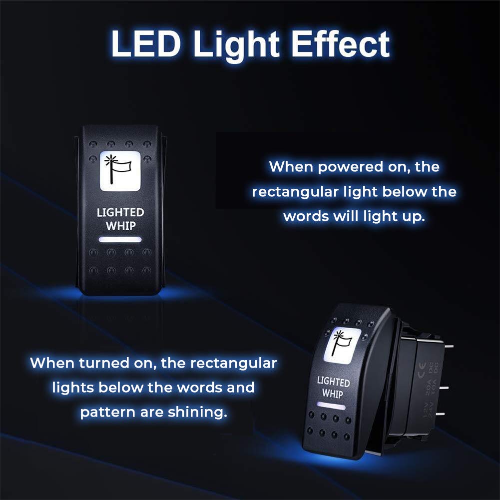 Photo of Lighted Whip Illuminated Marine Rocker Switch 12V by Kemimoto - Premium for UTVs / Side by Sides