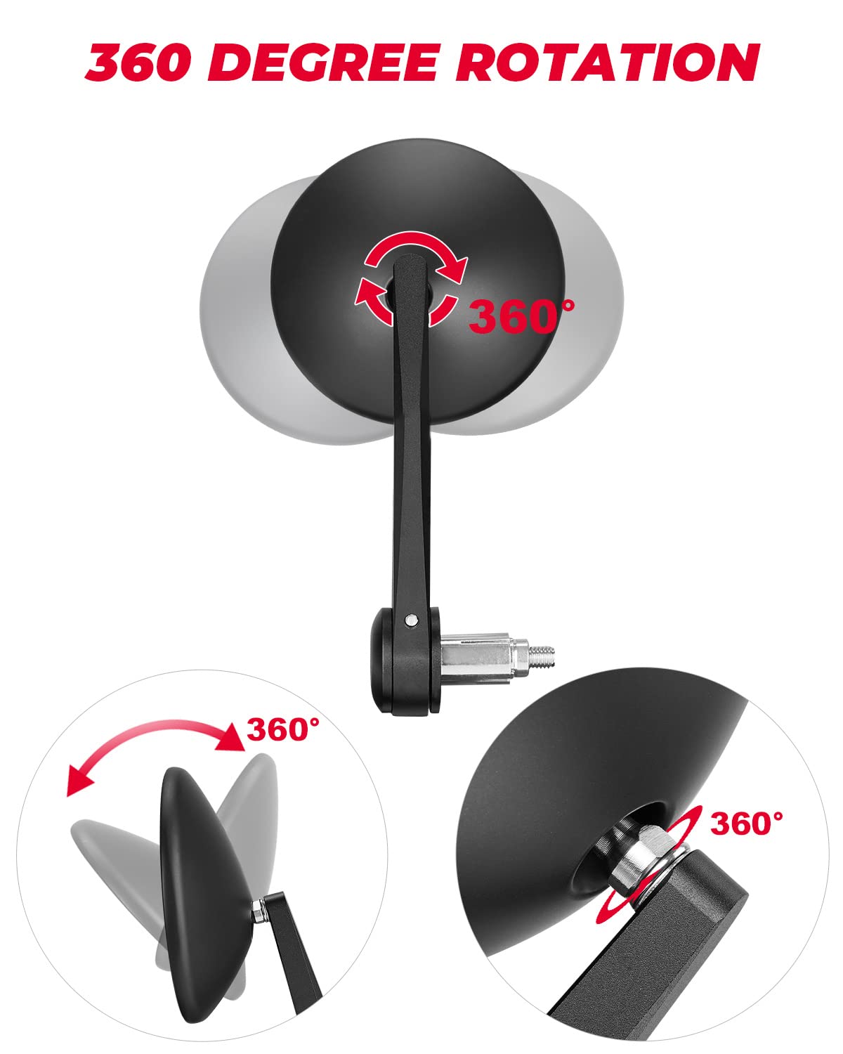 Photo of Universal Motorcycle Bar End Mirrors by Kemimoto - Premium for UTVs / Side by Sides