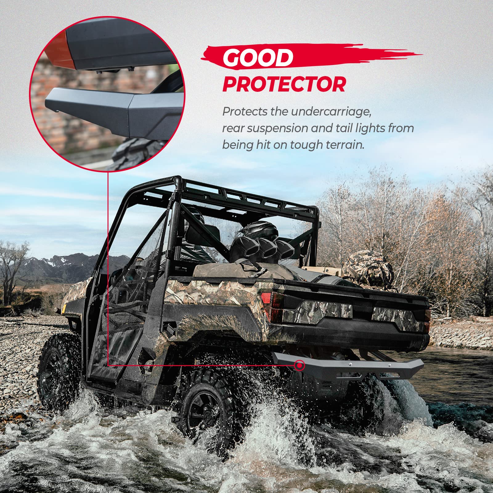 Photo of Rear Brushguard Bumper for Polaris Ranger XP 1000 / CREW 2018-2024 by Kemimoto - Premium for UTVs / Side by Sides