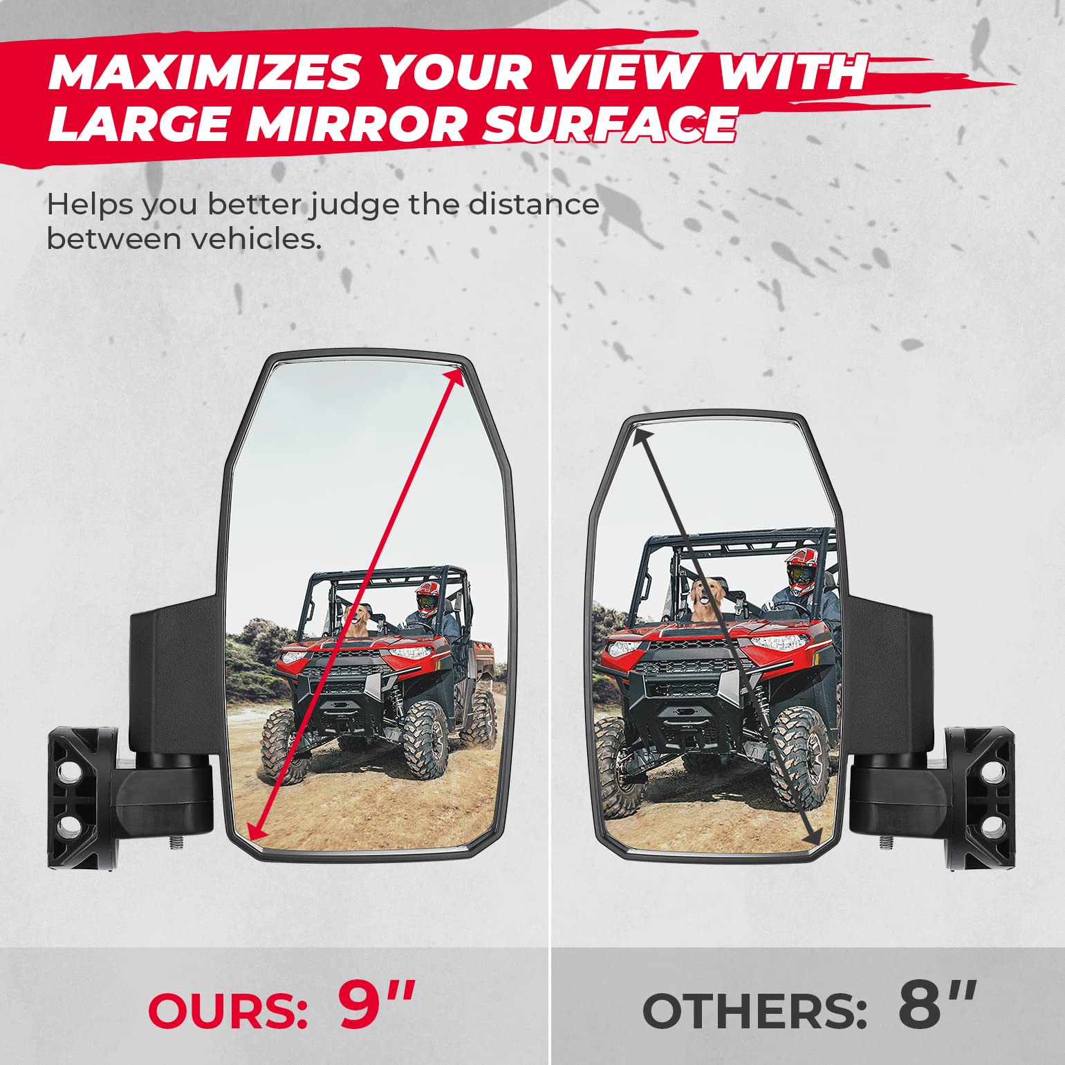 Photo of Upgraded UTV Wider Pro-Fit Side Mirrors for Polaris / Can-Am (1 pair) by Kemimoto - Premium for UTVs / Side by Sides