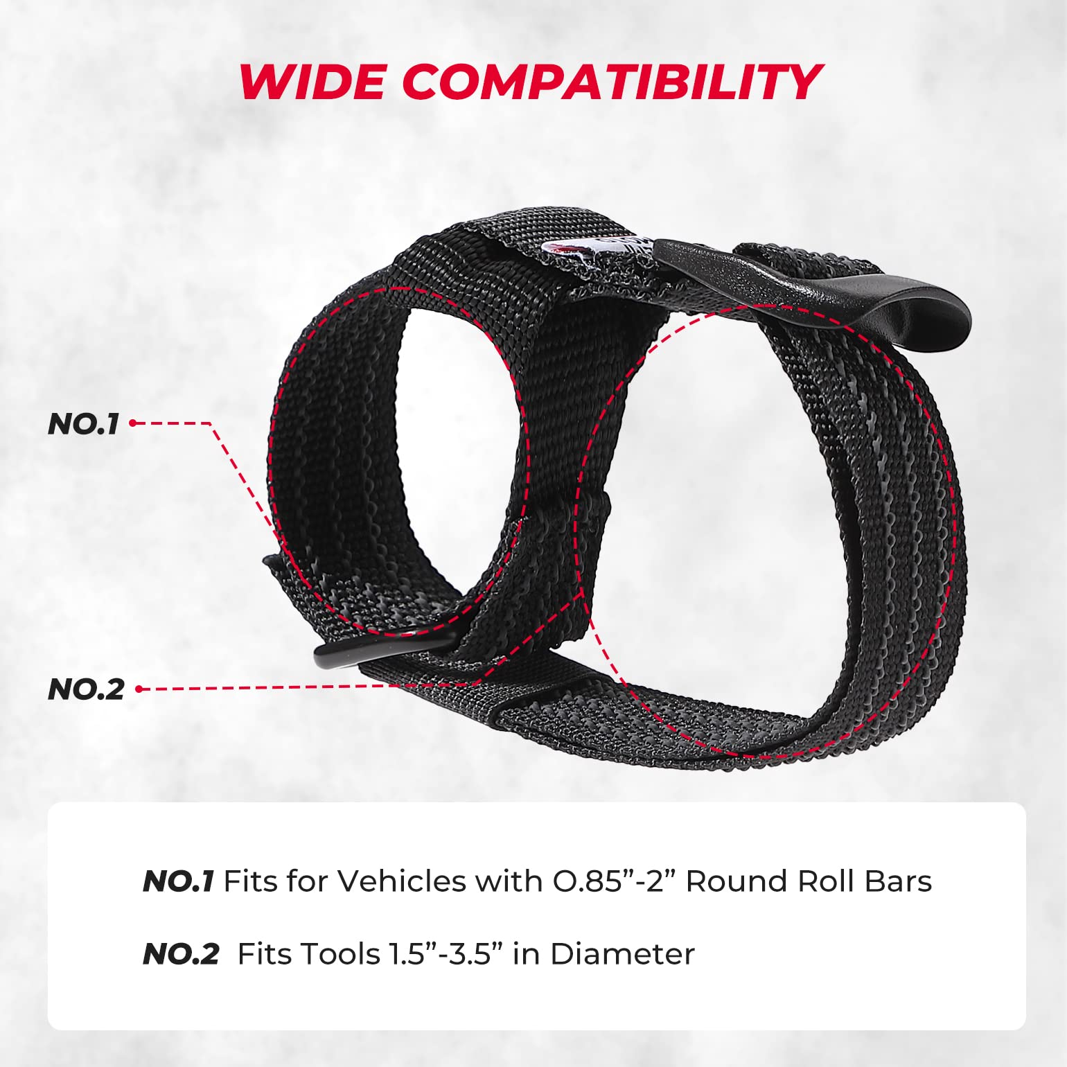 Photo of Shovel Holder Rubber Roof Rack Straps Fits 1.5"-3.5" Diameter Tools by Kemimoto - Premium for UTVs / Side by Sides