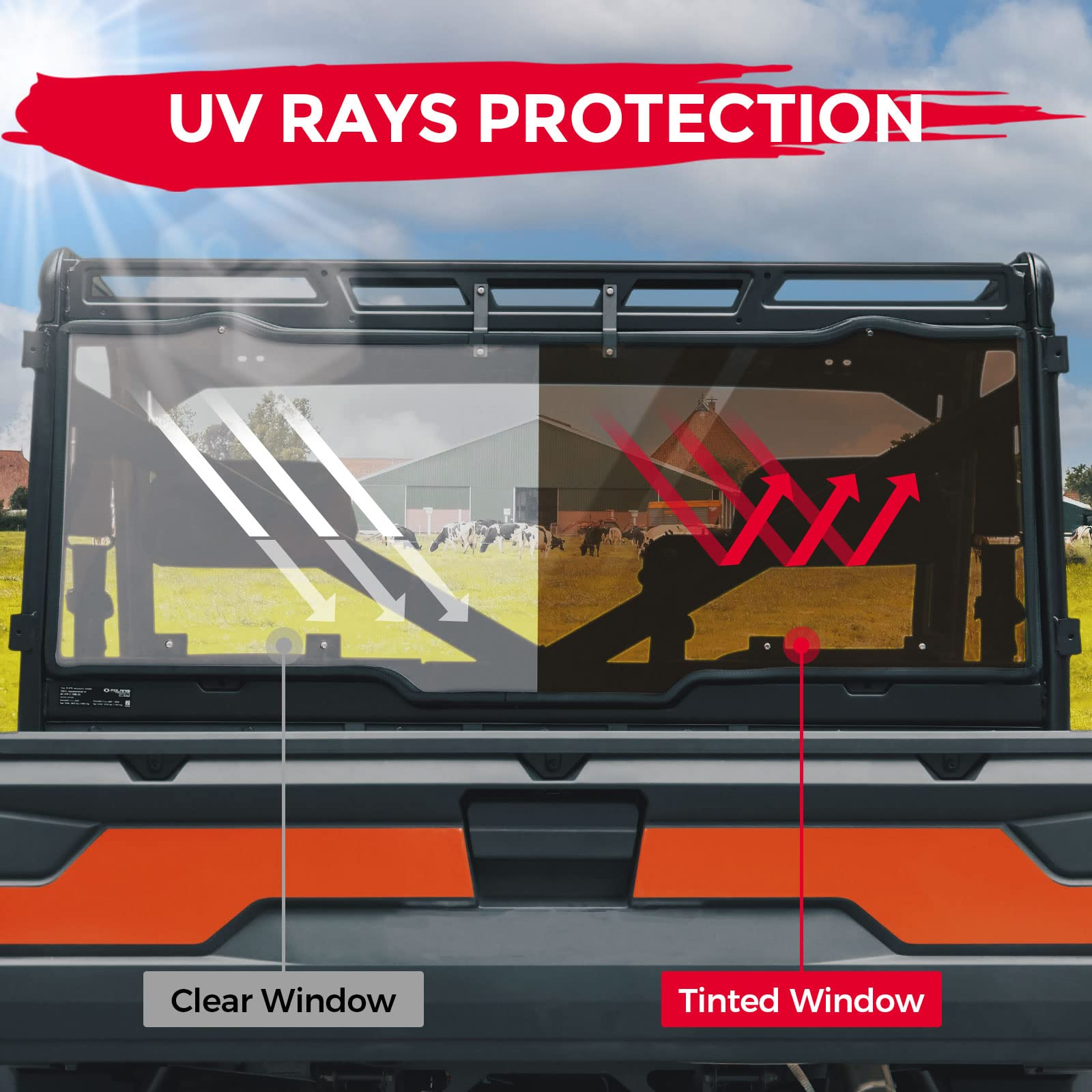 Photo of Tint Anti UV Rear Windshield for Polaris Ranger XP 1000/ Crew 2017-2024 by Kemimoto - Premium for UTVs / Side by Sides