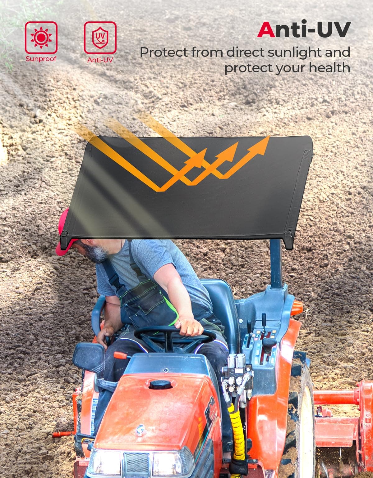 Photo of Tractor Sun Shade Canopy for John Deere Kubota Cub Cadet by Kemimoto - Premium for UTVs / Side by Sides