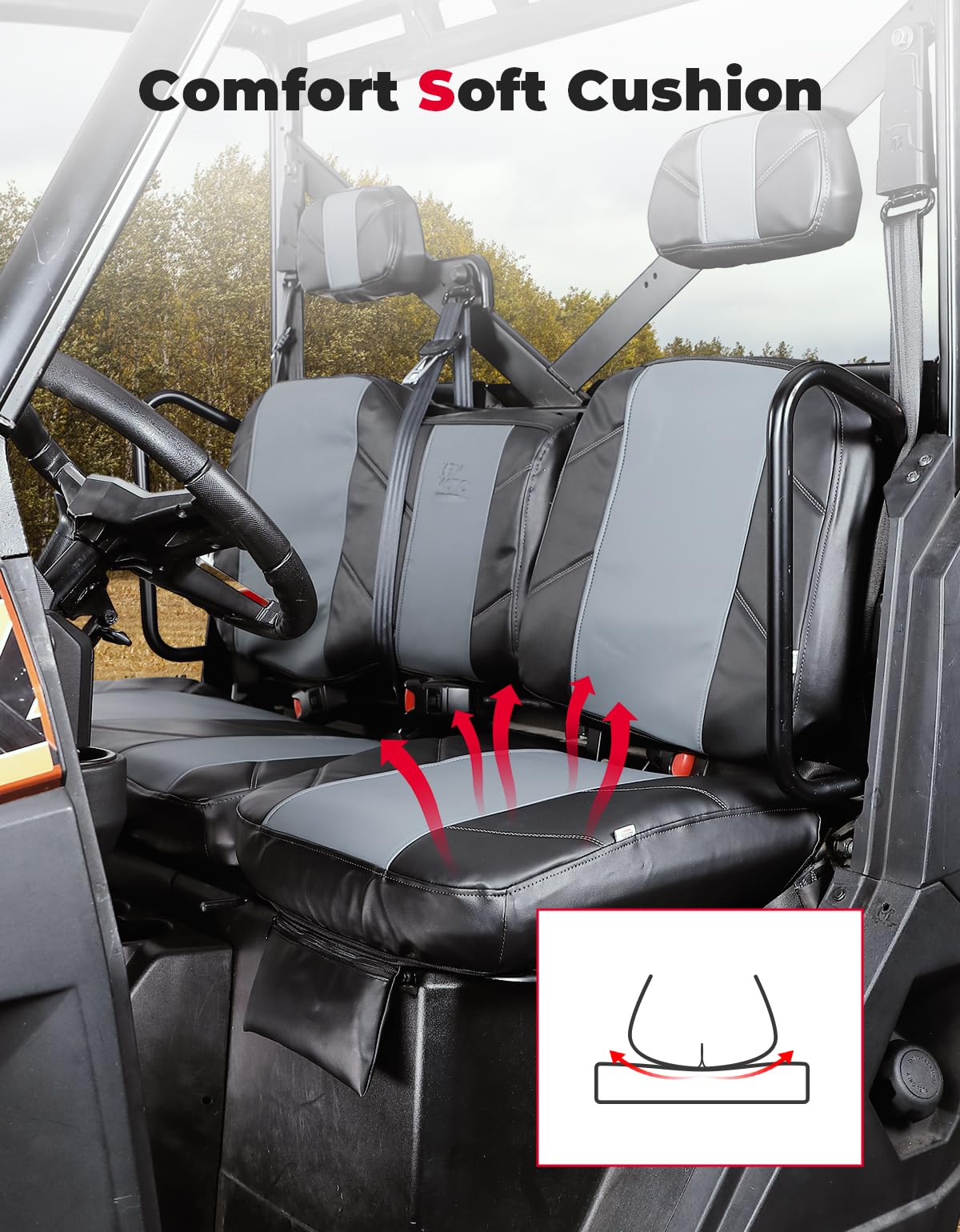 Photo of UTV Leather Seat Covers with Pocket for Polaris Ranger XP 1000/Crew by Kemimoto - Premium for UTVs / Side by Sides