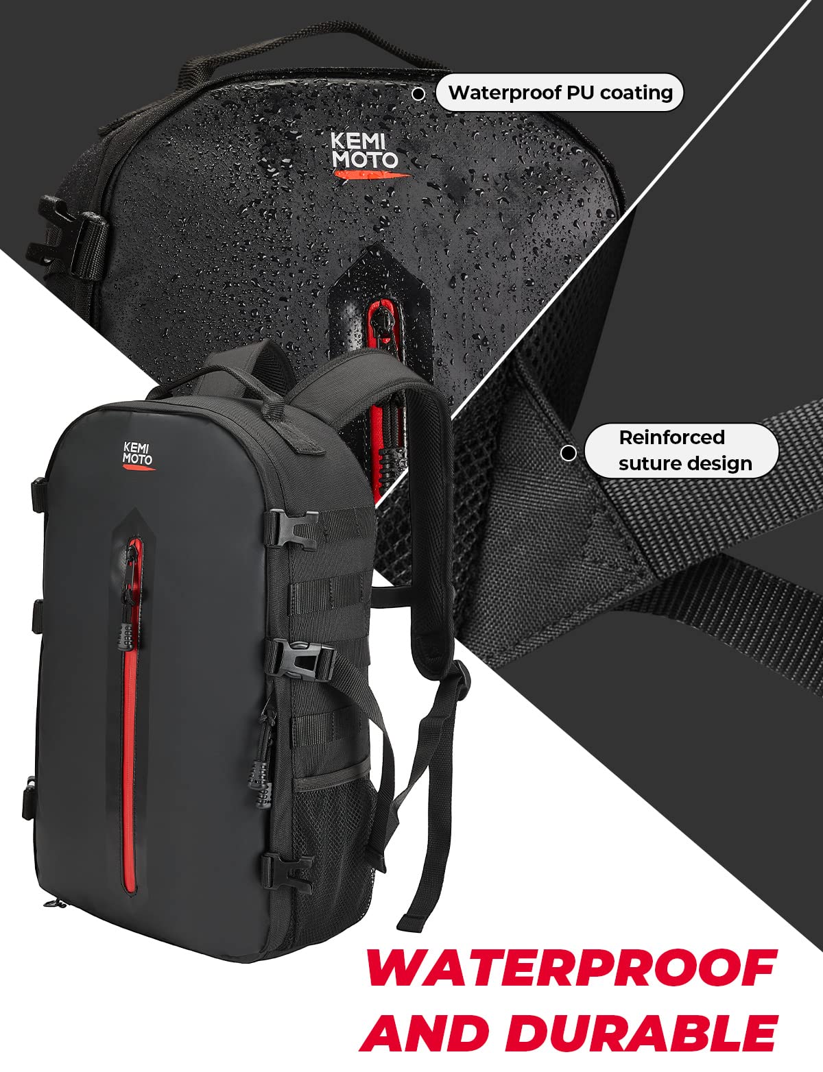 Photo of 20L Motorcycle Helmet Backpack with Hidden Helmet Net by Kemimoto - Premium for UTVs / Side by Sides