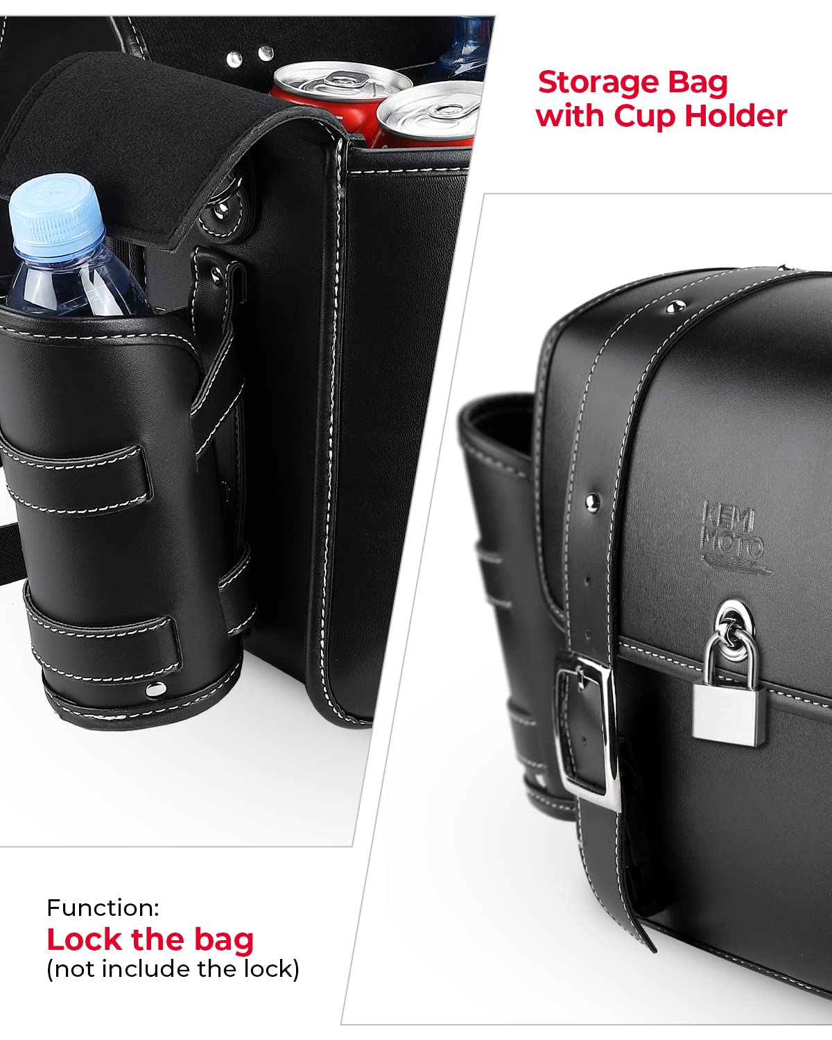 Photo of 20L PU Leather Saddlebags With Cup Holder for Sportster Softail Dyna (1 Pair) by Kemimoto - Premium for UTVs / Side by Sides