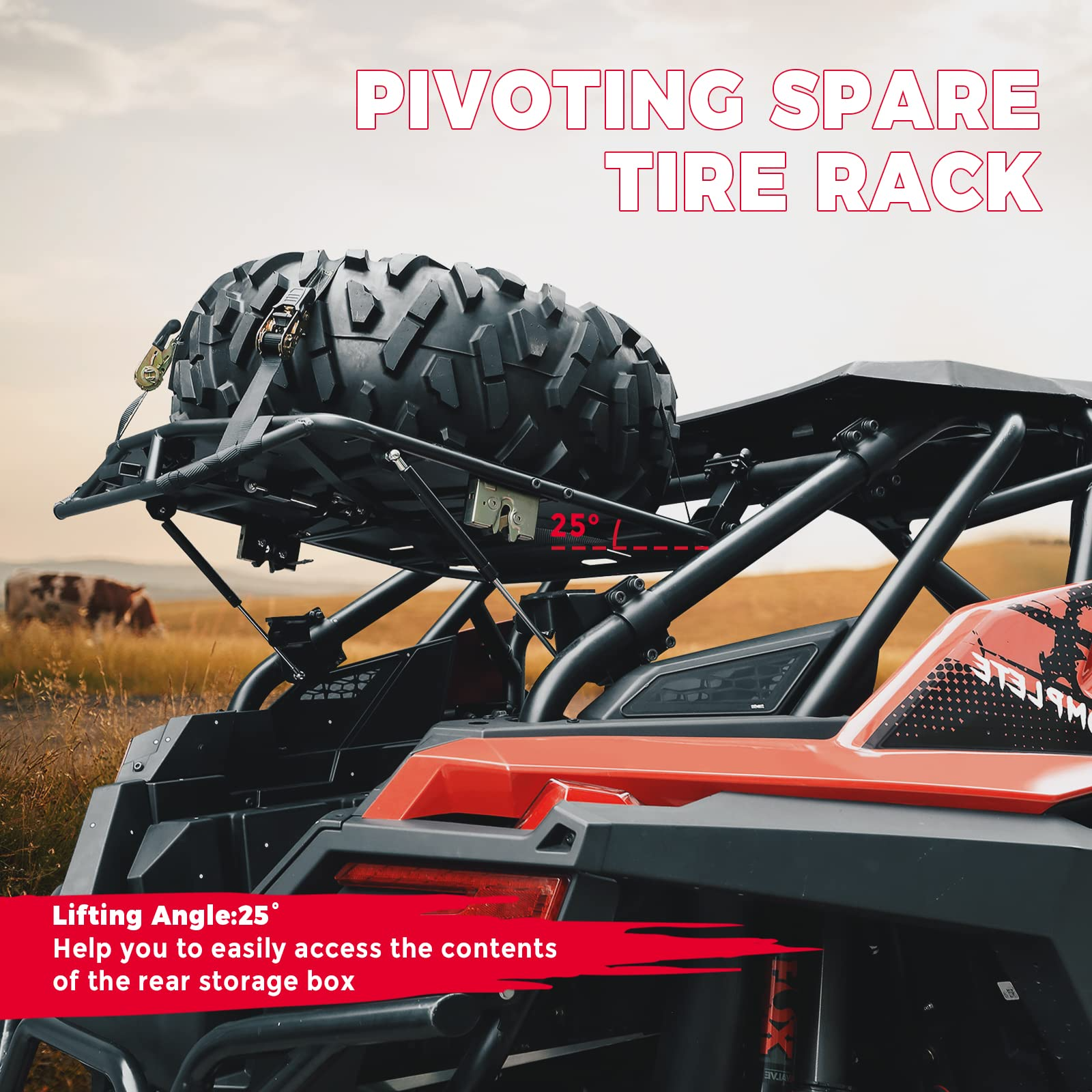 Photo of Storage Cargo Tire Rack for Polaris RZR PRO XP (2020-2024) by Kemimoto - Premium for UTVs / Side by Sides