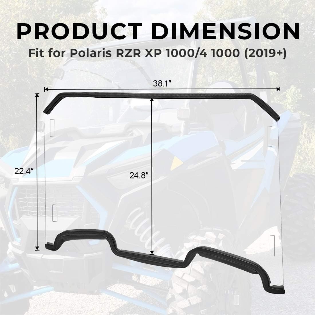 Photo of Kemimoto Front Full Windshield with 4 Black Clamps for Polaris RZR by Kemimoto - Premium for UTVs / Side by Sides